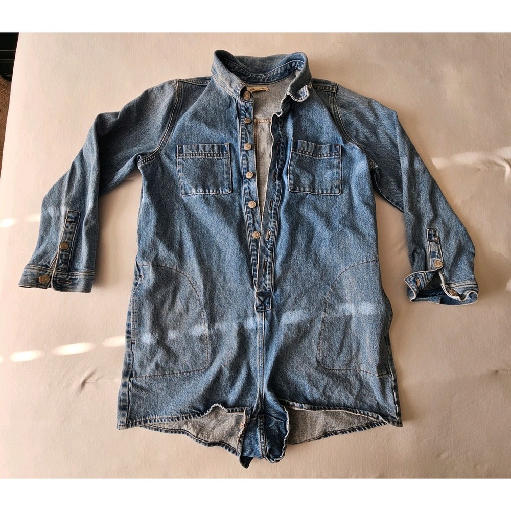 Madewell Denim Shorts Romper Long Sleeve Button-Up Jumpsuit XL - Picture 2 of 16